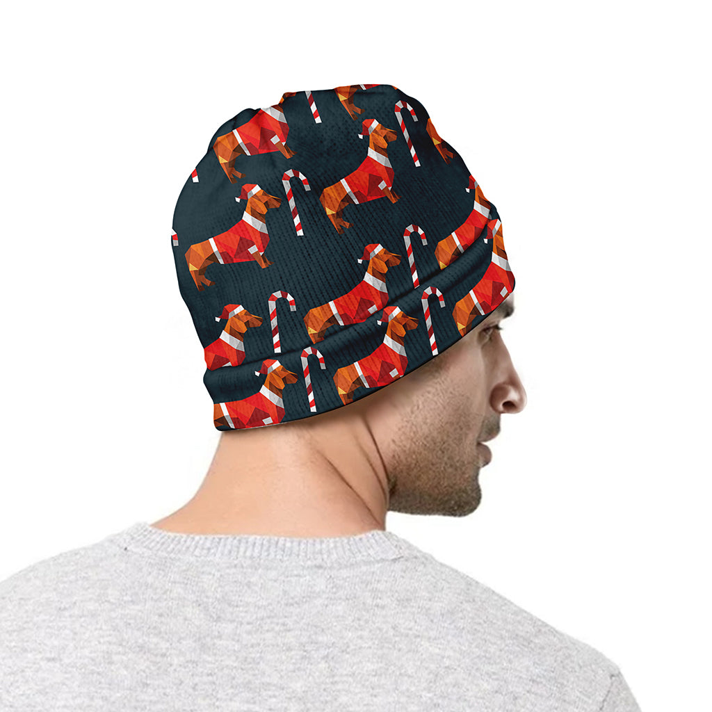 Xmas Dachshund Pattern Print Beanie