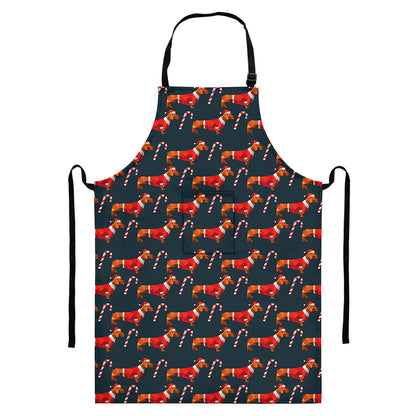 Xmas Dachshund Pattern Print Bib Apron With Pocket