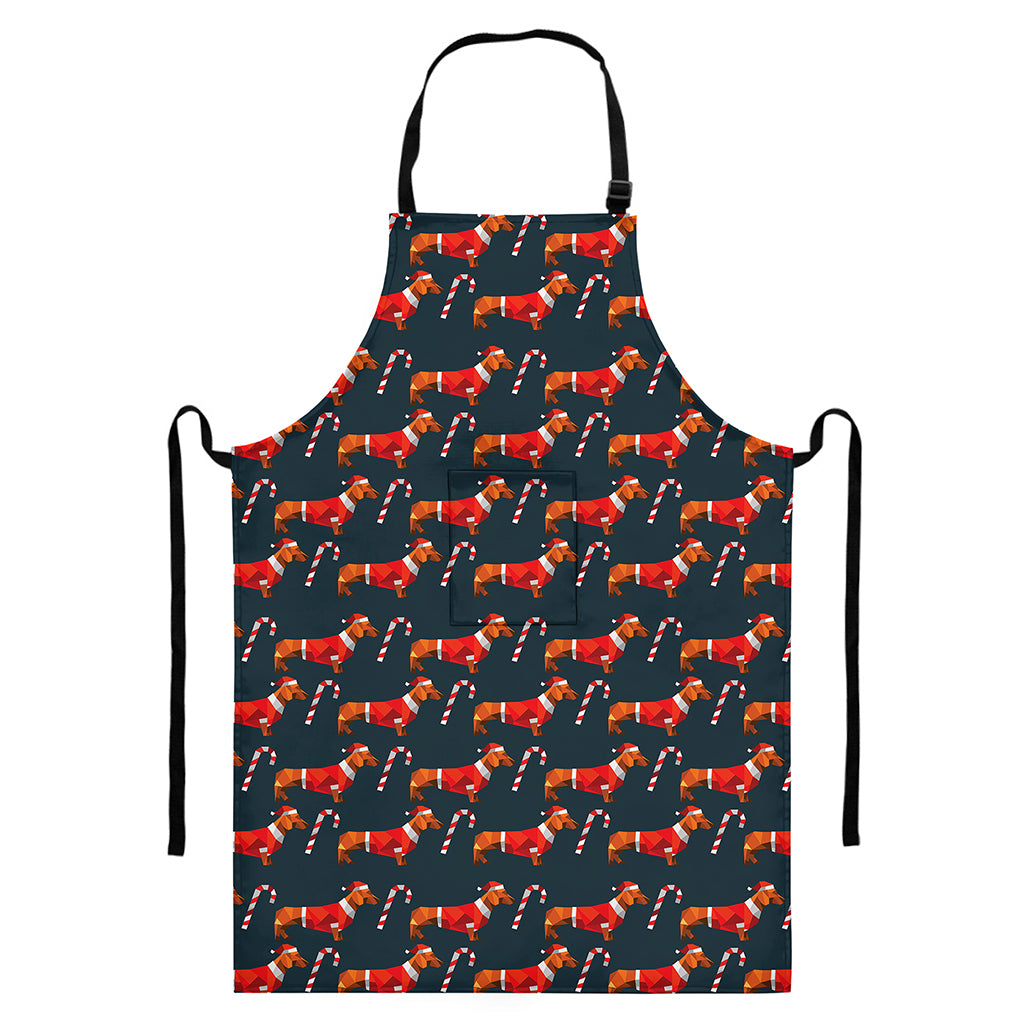 Xmas Dachshund Pattern Print Bib Apron With Pocket