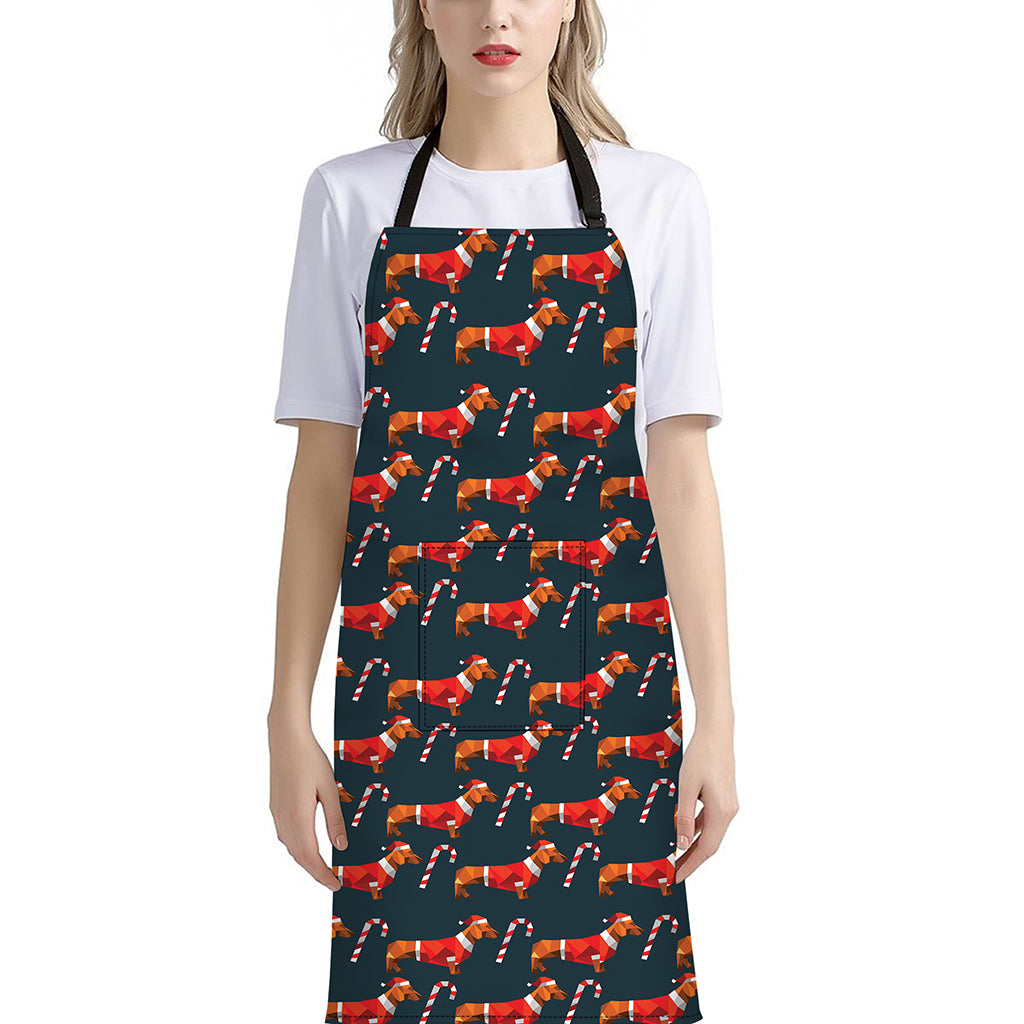 Xmas Dachshund Pattern Print Bib Apron With Pocket