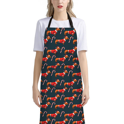 Xmas Dachshund Pattern Print Bib Apron With Pocket