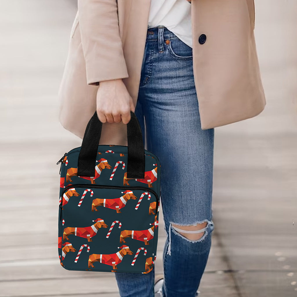 Xmas Dachshund Pattern Print Bible Tote Bag