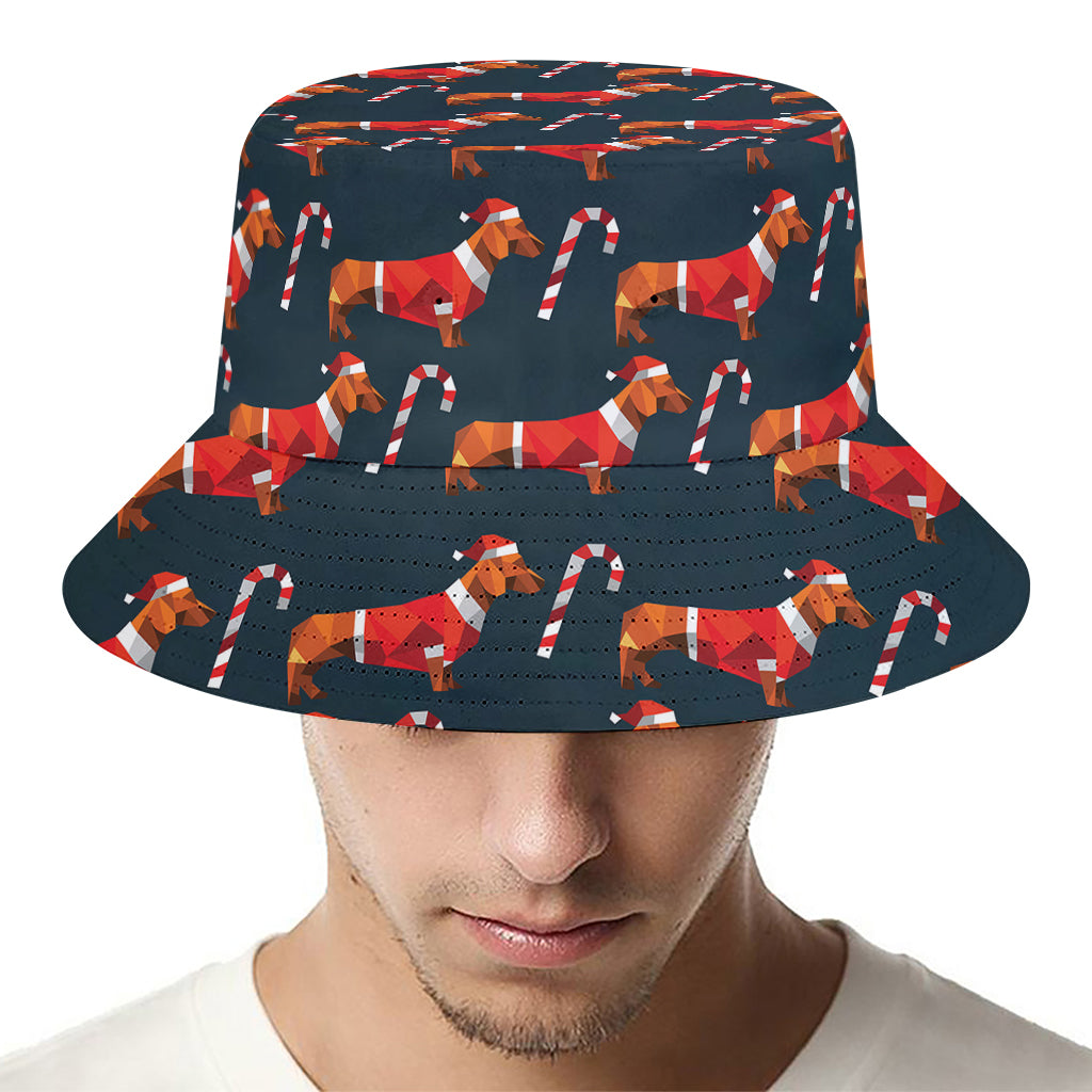 Xmas Dachshund Pattern Print Bucket Hat