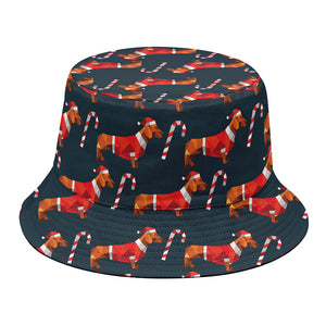 Xmas Dachshund Pattern Print Bucket Hat