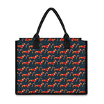 Xmas Dachshund Pattern Print Canvas Tote Bag