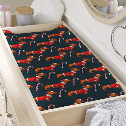Xmas Dachshund Pattern Print Changing Pad Cover