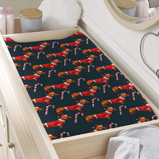 Xmas Dachshund Pattern Print Changing Pad Cover
