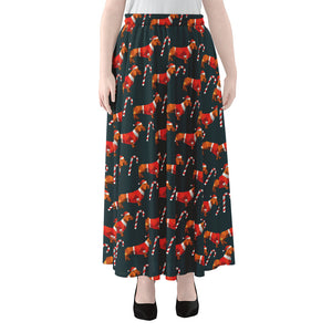 Xmas Dachshund Pattern Print Chiffon Maxi Skirt