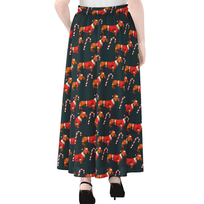 Xmas Dachshund Pattern Print Chiffon Maxi Skirt