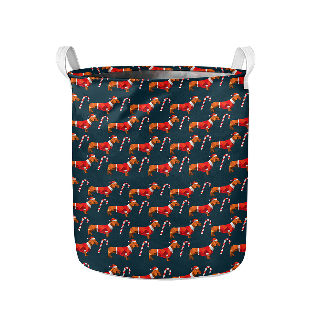Xmas Dachshund Pattern Print Collapsible Laundry Basket