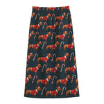 Xmas Dachshund Pattern Print Cotton Front Slit Maxi Skirt