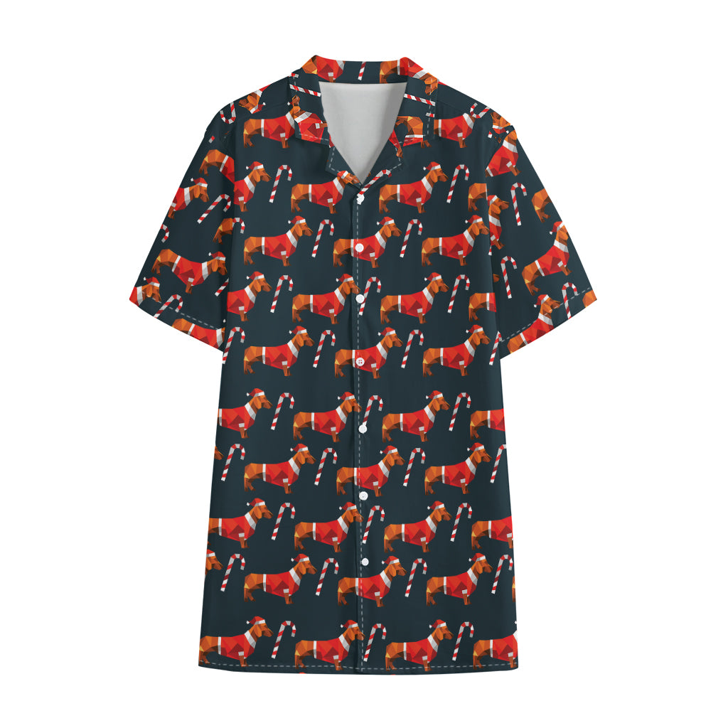 Xmas Dachshund Pattern Print Cotton Hawaiian Shirt