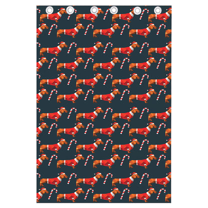 Xmas Dachshund Pattern Print Curtain