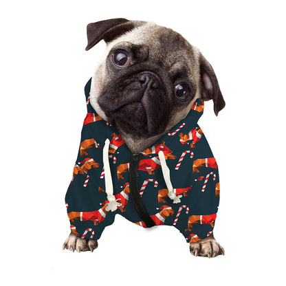 Xmas Dachshund Pattern Print Dog Zip Up Hoodie
