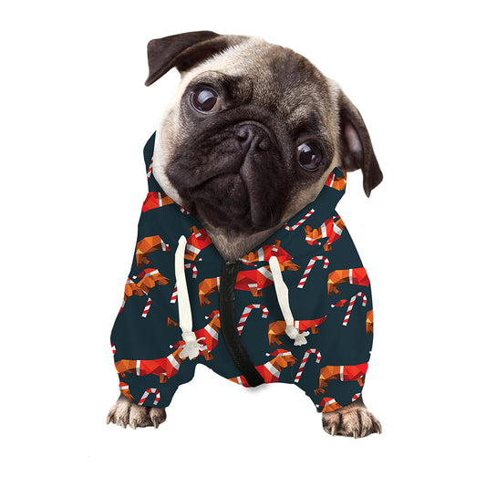 Xmas Dachshund Pattern Print Dog Zip Up Hoodie