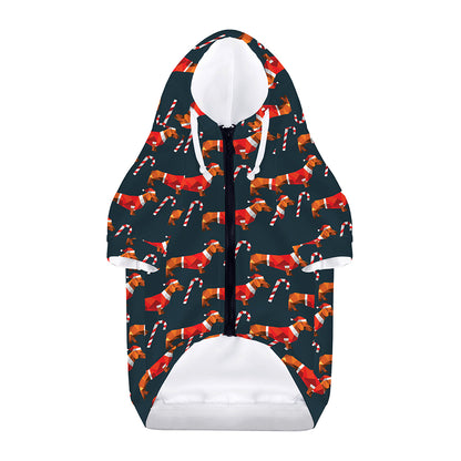 Xmas Dachshund Pattern Print Dog Zip Up Hoodie