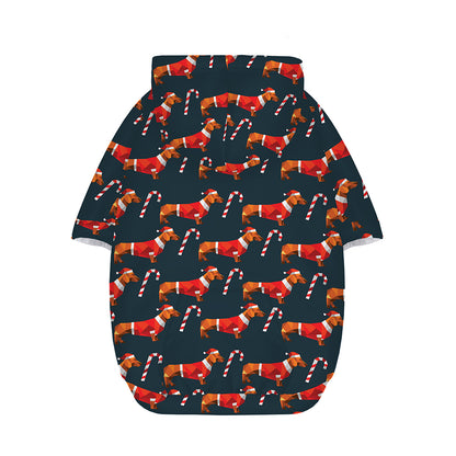Xmas Dachshund Pattern Print Dog Zip Up Hoodie