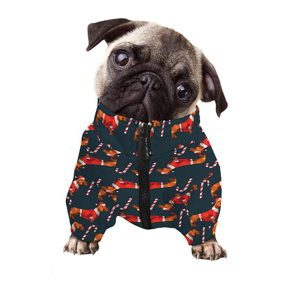 Xmas Dachshund Pattern Print Dog Zip Up Jacket