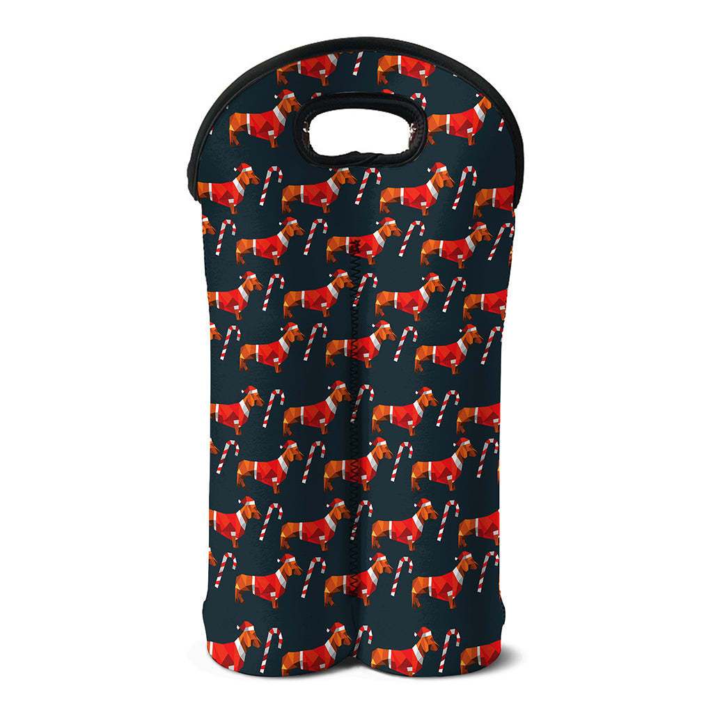 Xmas Dachshund Pattern Print Double Neoprene Wine Tote