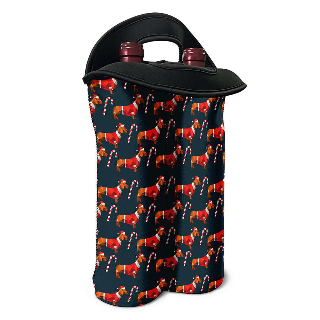 Xmas Dachshund Pattern Print Double Neoprene Wine Tote