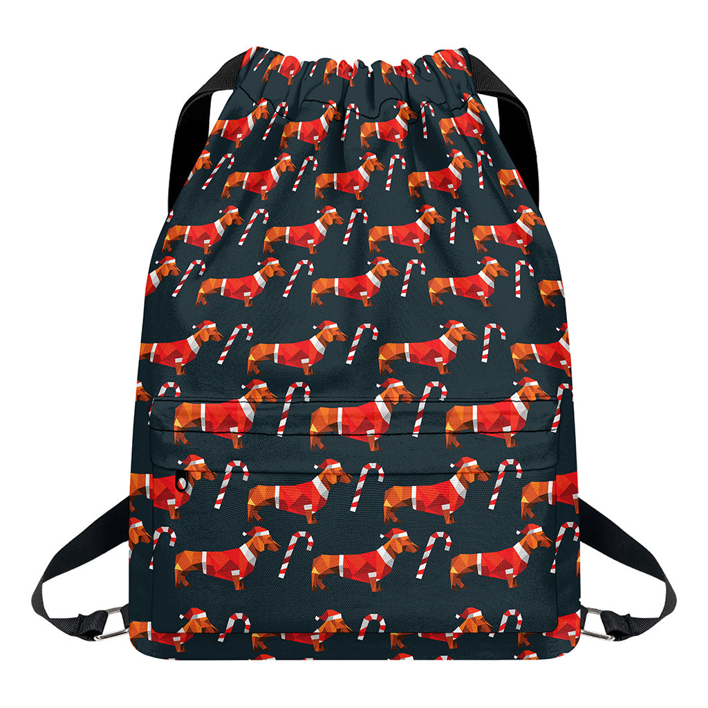 Xmas Dachshund Pattern Print Drawstring Backpack