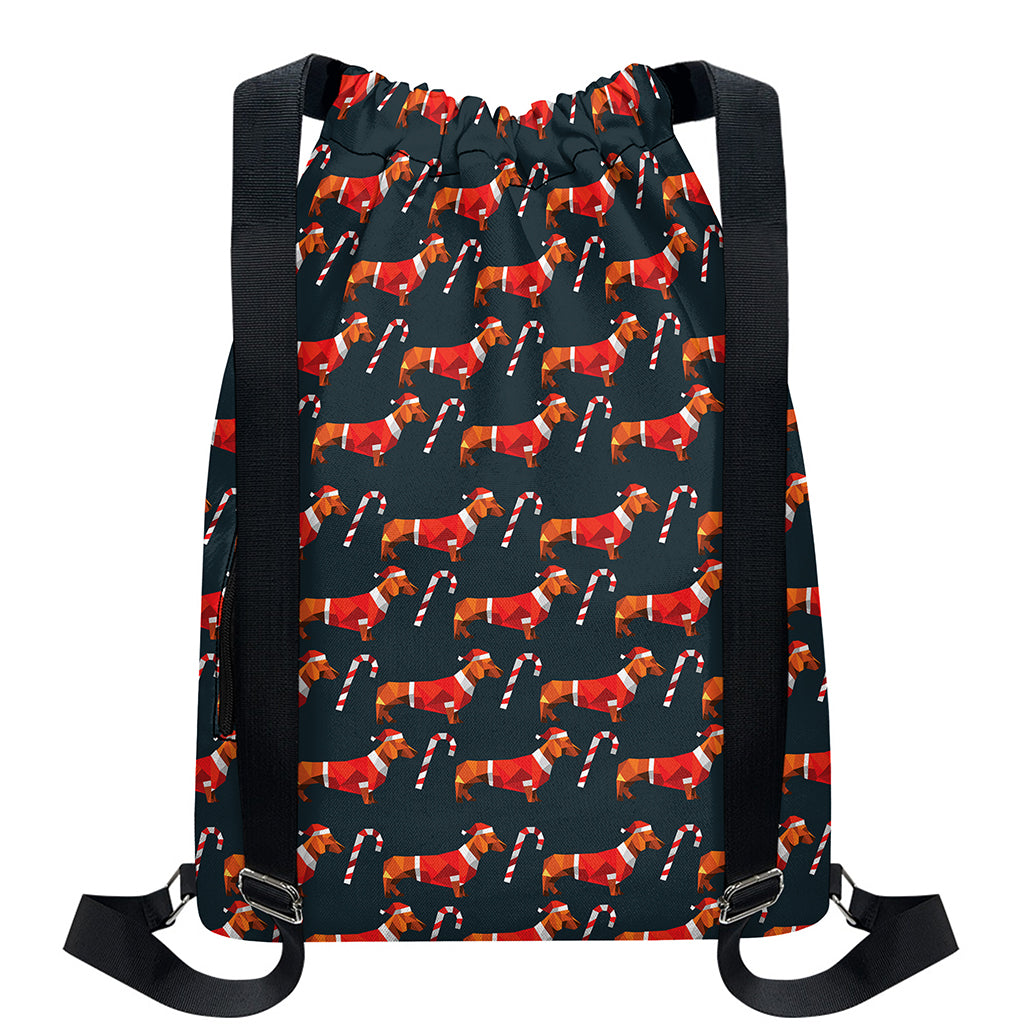 Xmas Dachshund Pattern Print Drawstring Backpack