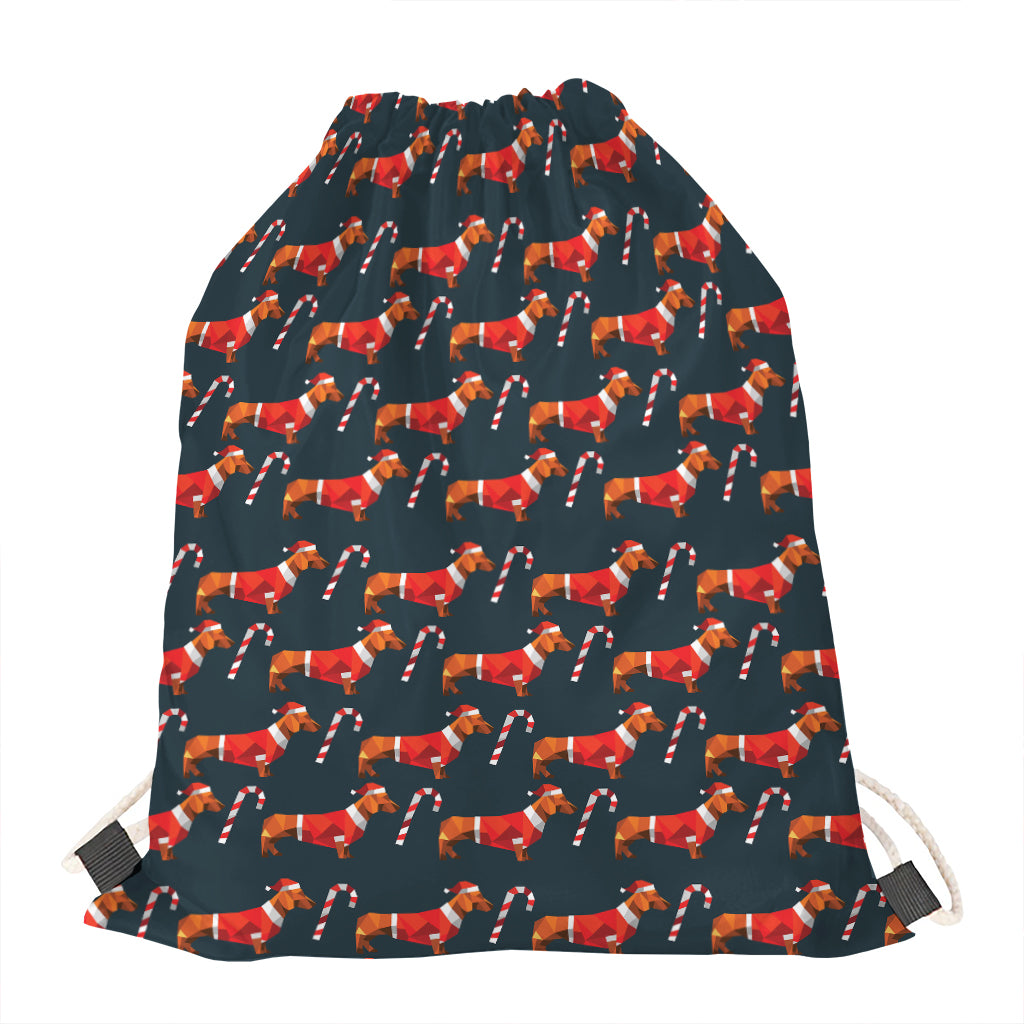 Xmas Dachshund Pattern Print Drawstring Bag