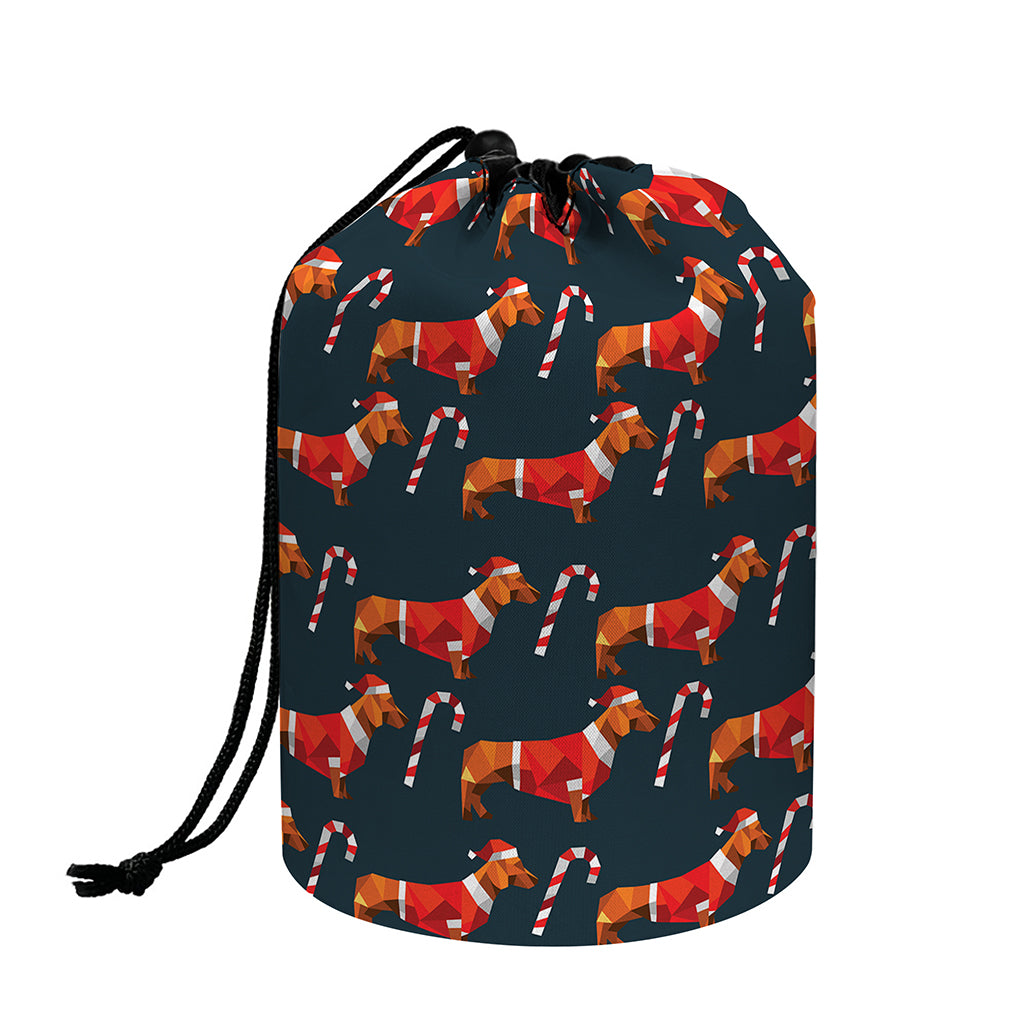 Xmas Dachshund Pattern Print Drawstring Makeup Bag