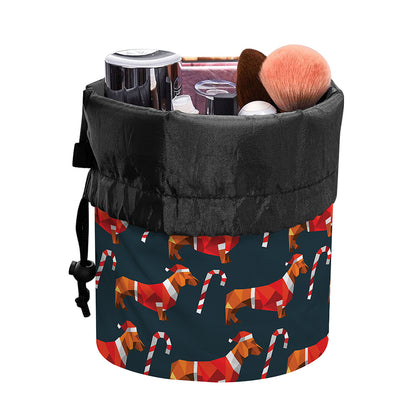 Xmas Dachshund Pattern Print Drawstring Makeup Bag