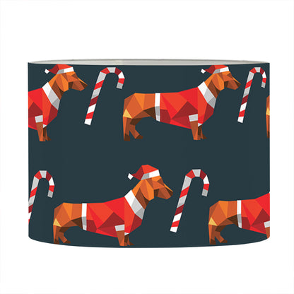 Xmas Dachshund Pattern Print Drum Lamp Shade