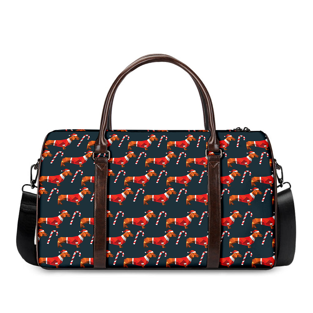 Xmas Dachshund Pattern Print Duffle Bag