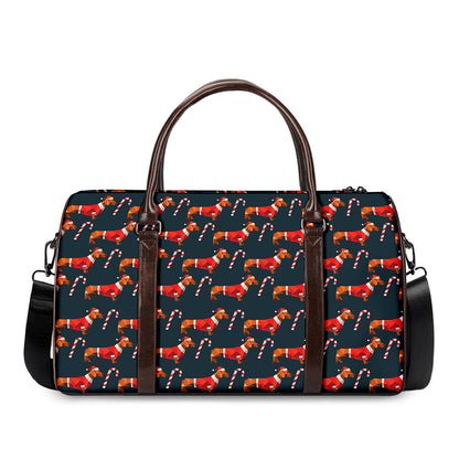 Xmas Dachshund Pattern Print Duffle Bag