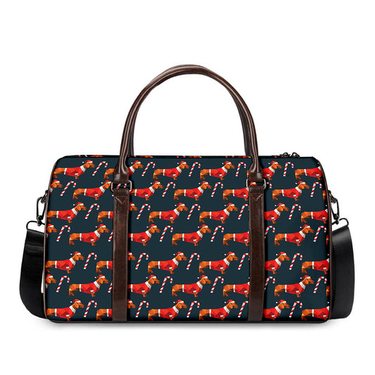 Xmas Dachshund Pattern Print Duffle Bag