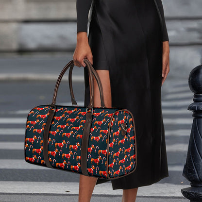 Xmas Dachshund Pattern Print Duffle Bag