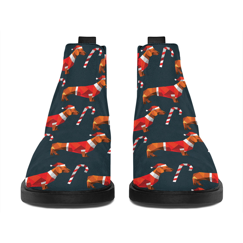 Xmas Dachshund Pattern Print Flat Ankle Boots