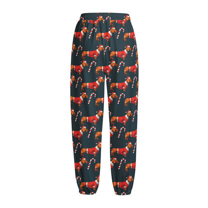 Xmas Dachshund Pattern Print Fleece Lined Knit Pants