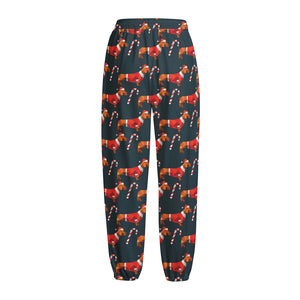 Xmas Dachshund Pattern Print Fleece Lined Knit Pants