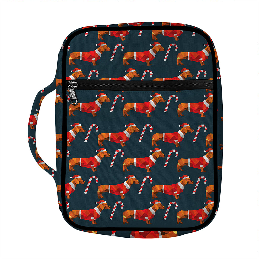 Xmas Dachshund Pattern Print Front Pocket Bible Bag
