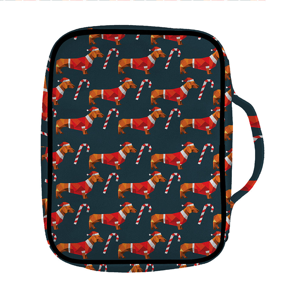 Xmas Dachshund Pattern Print Front Pocket Bible Bag