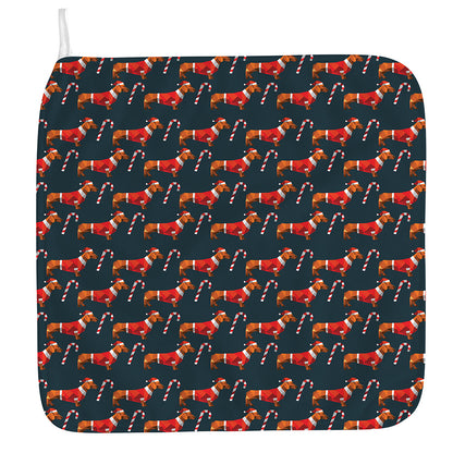 Xmas Dachshund Pattern Print Hand Towel