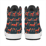 Xmas Dachshund Pattern Print High Top Leather Sneakers