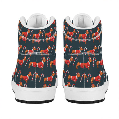 Xmas Dachshund Pattern Print High Top Leather Sneakers