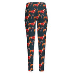 Xmas Dachshund Pattern Print High-Waisted Pocket Leggings