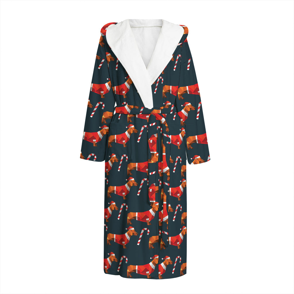 Xmas Dachshund Pattern Print Hooded Bathrobe