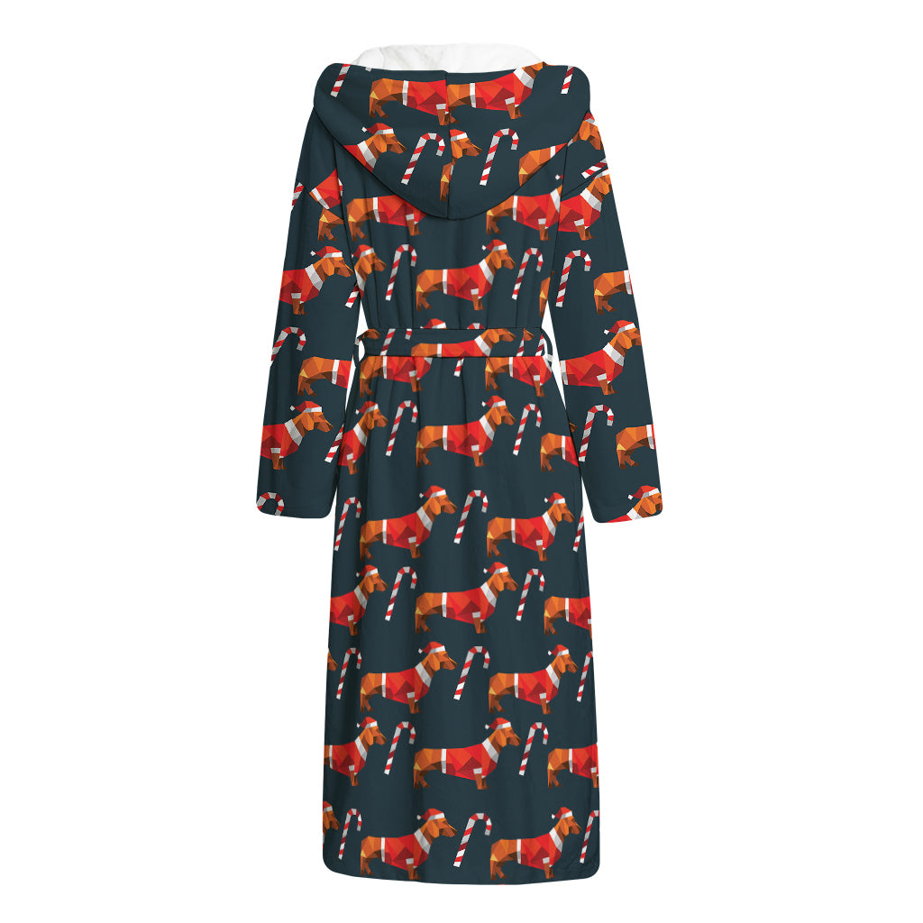 Xmas Dachshund Pattern Print Hooded Bathrobe