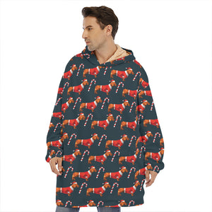 Xmas Dachshund Pattern Print Hoodie Blanket