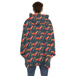 Xmas Dachshund Pattern Print Hoodie Blanket