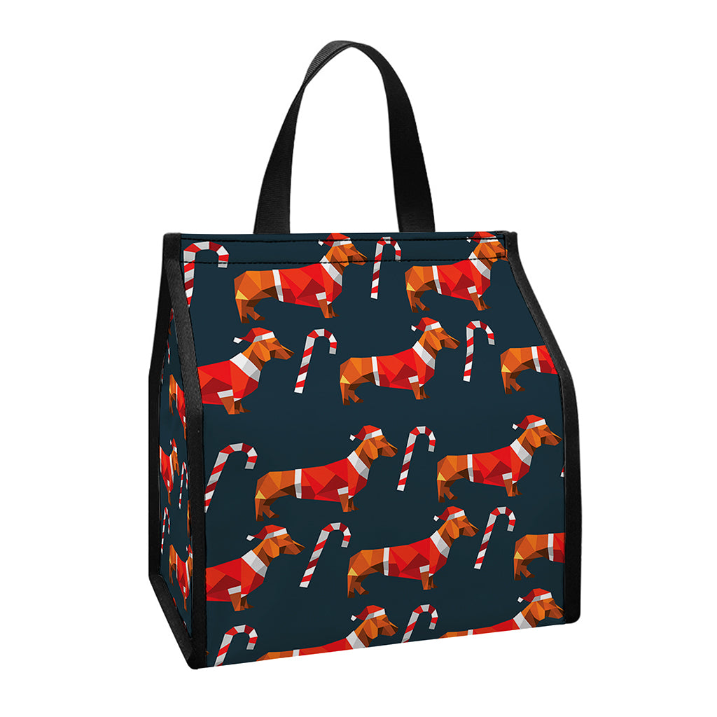 Xmas Dachshund Pattern Print Insulated Lunch Tote