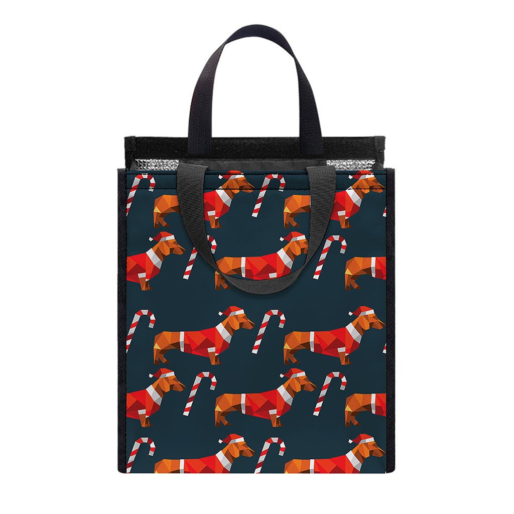 Xmas Dachshund Pattern Print Insulated Lunch Tote