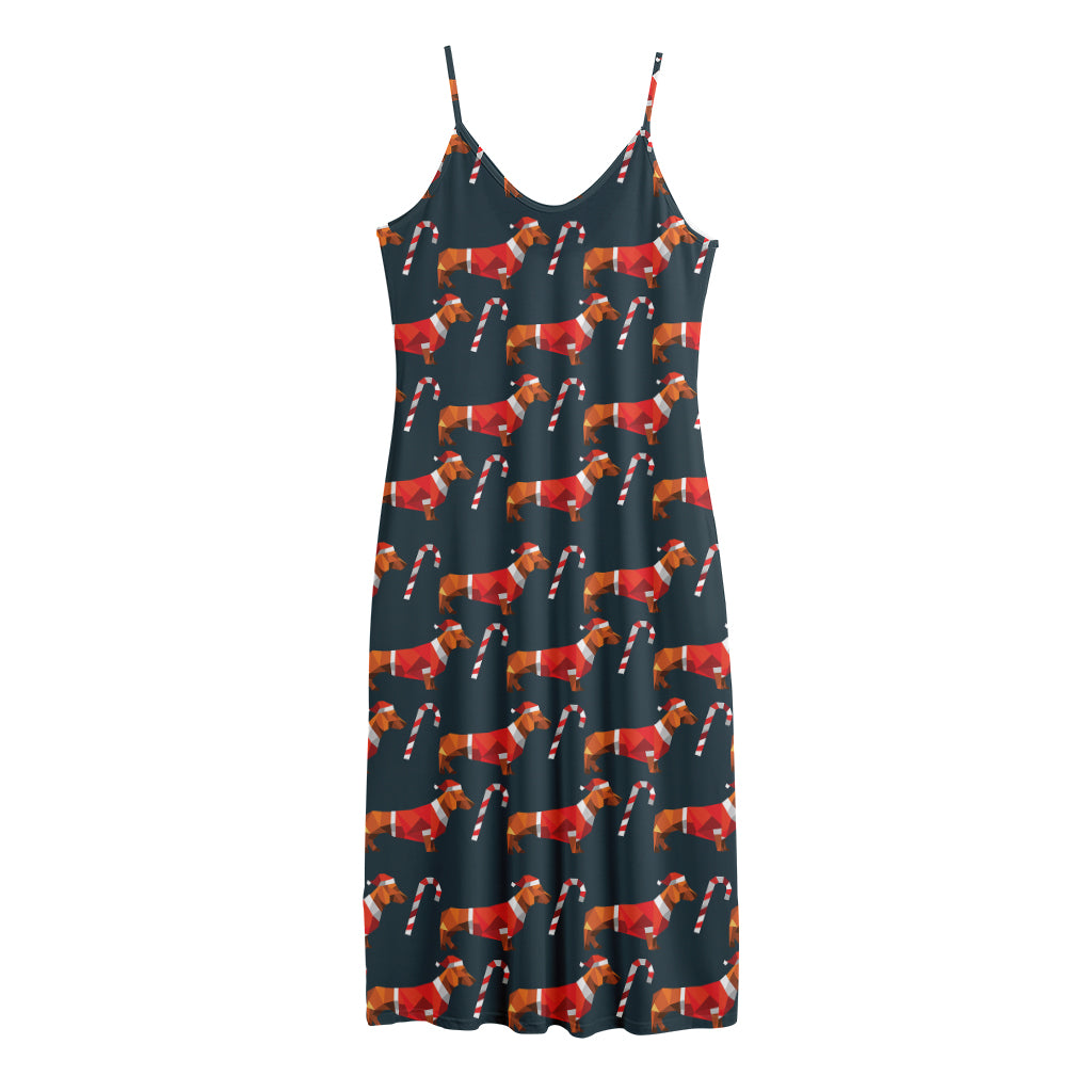 Xmas Dachshund Pattern Print Jersey Midi Cami Dress